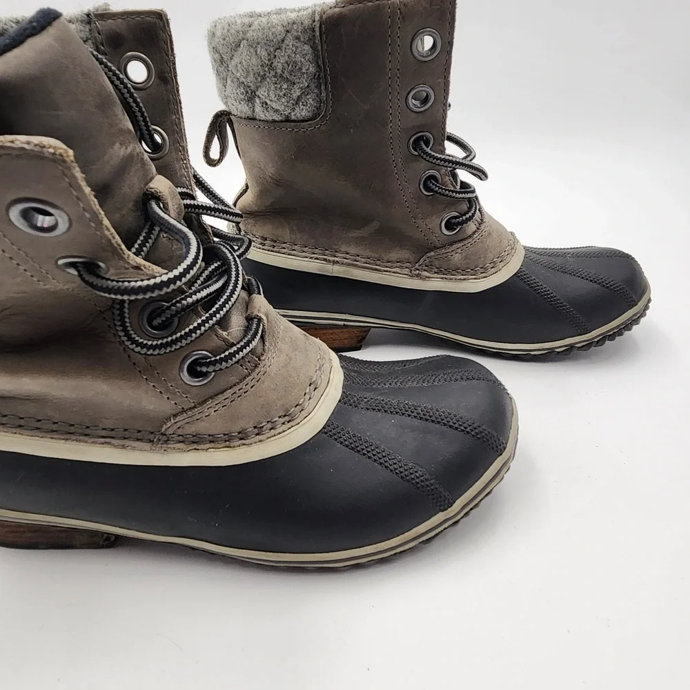 Sorel Slimpack II Lace Waterproof Leather Winter Duck Boots Quarry Black Size 8